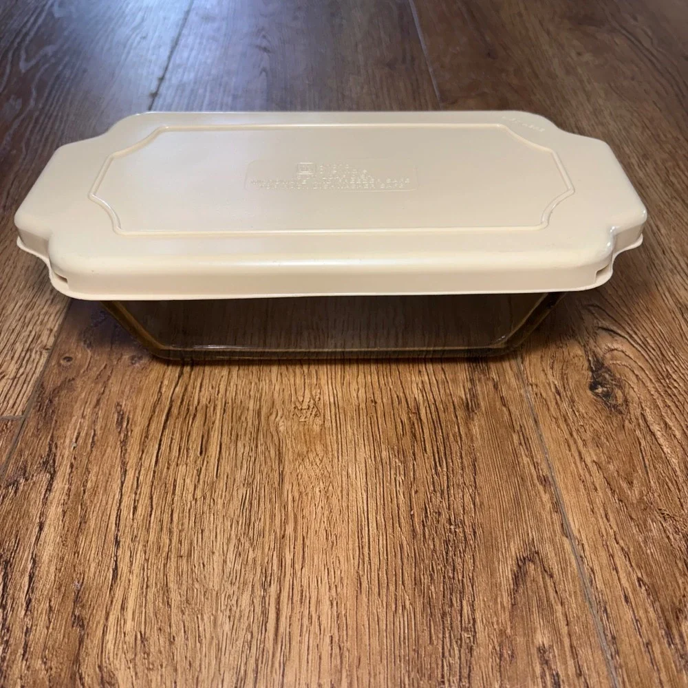 Anchor Hocking Amber Glass Loaf Dish w/ Lid 1.5 Qt Rectangular Baker USA‎ 1041